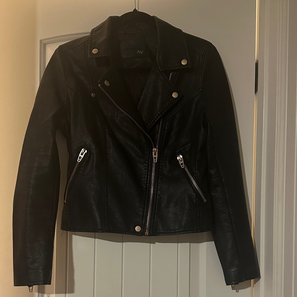 Blank NYC Black Leather Jacket with Silver Accents